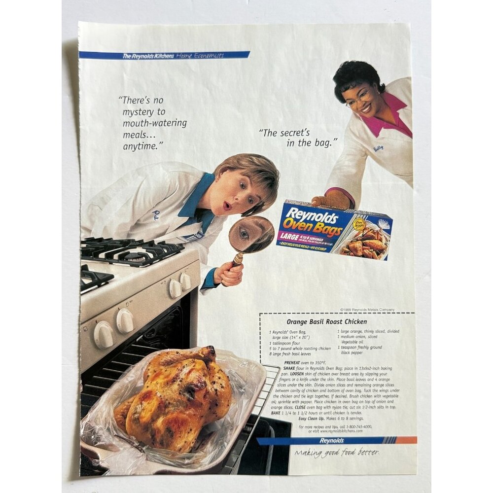 Vintage 1999 Reynolds Oven Bags Roast Chicken Recipe Advertisement Print Ad